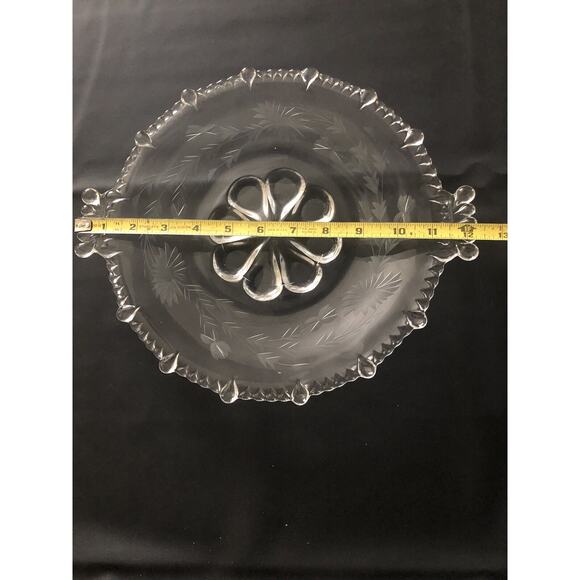 Laden City Glass Cake Plate 11” Vermillion Clear Floral Etched Dessert Plate - Picture 3 of 3